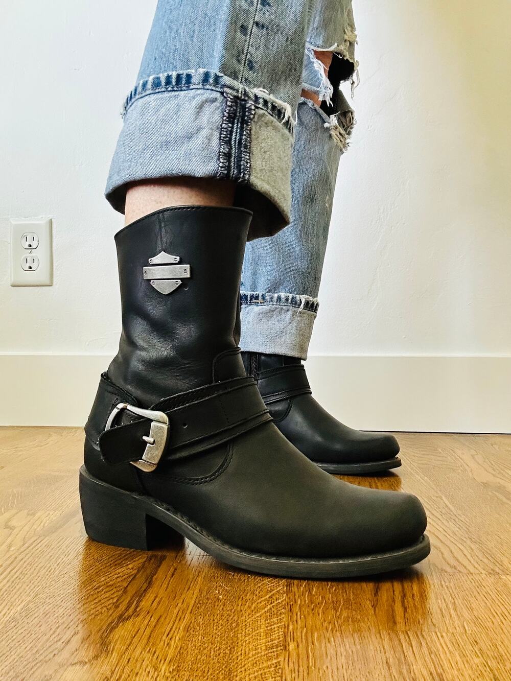 Harley-Davidson Women’s Leather Biker Boots Size 8.5 Black Moto Y2K